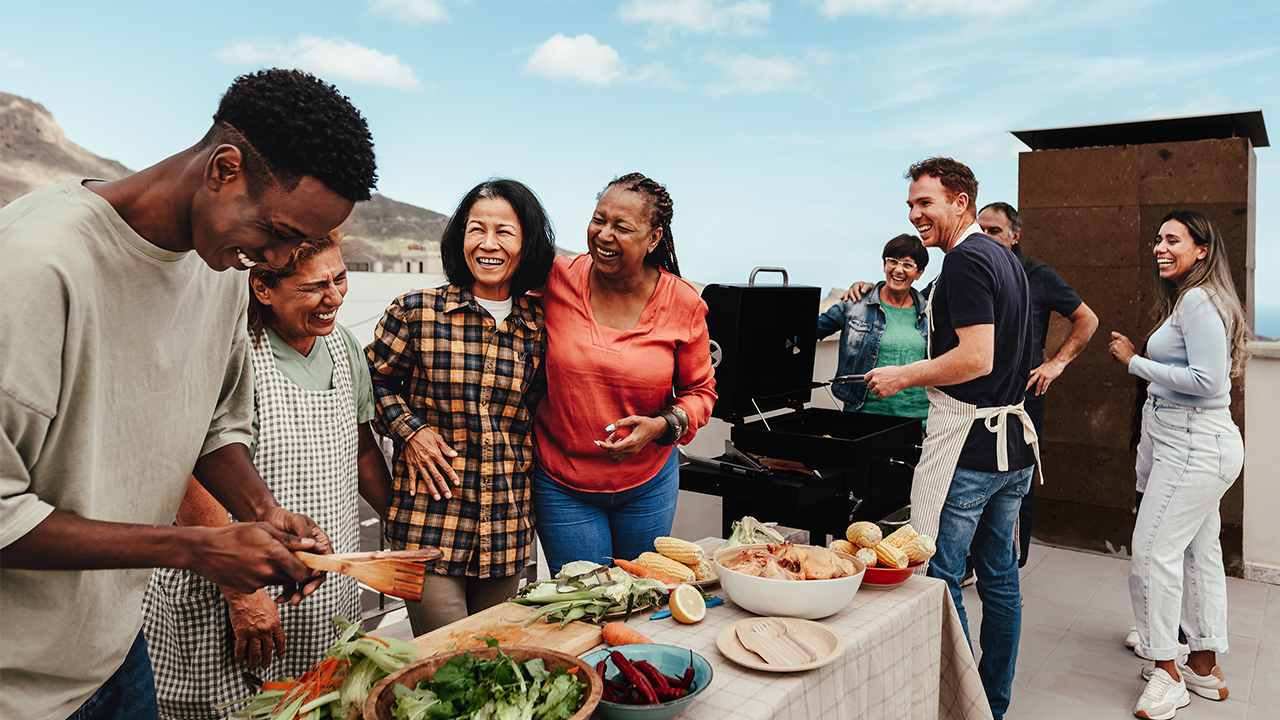 Image of group having a BBQ